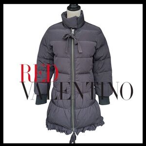 Authentic RED Valentino Black High Collar Quilted Scallop Hem Puffer Coat (XS/S)